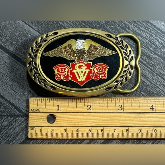 Vintage Eagle Brass Belt Buckle Heritage Buckles Enamel Inlay USA - Picture 4 of 9